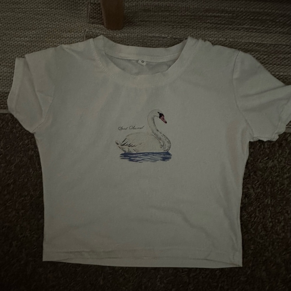 White T-Shirt with Swan Design